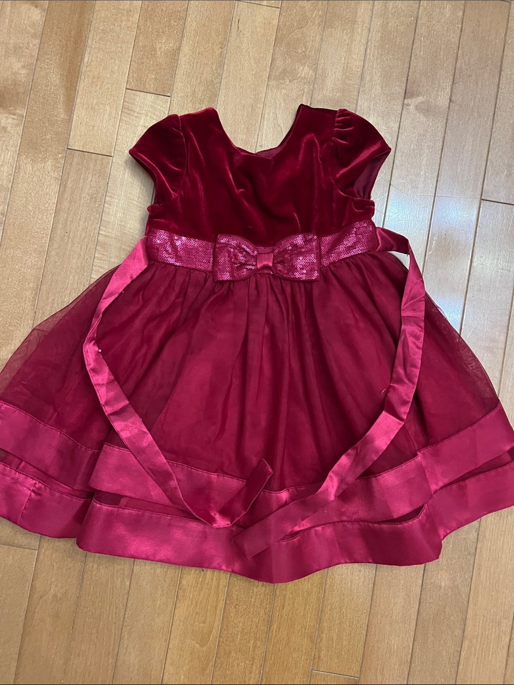 Jona Michelle Burgundy Velvet Tulle Bow Dress